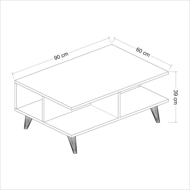 Stolik kawowy Lindeze 90x60 cm z półkami orzech/czarny  - zdjęcie 6