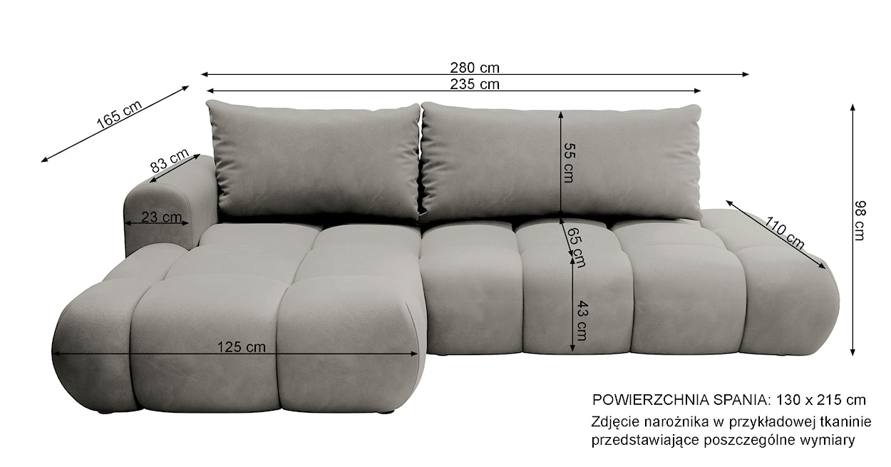 Narożnik z funkcją spania Ombo beżowy L-kształtny z pojemnikiem w tkaninie łatwoczyszczącej plecionka prawostronny  - zdjęcie 9