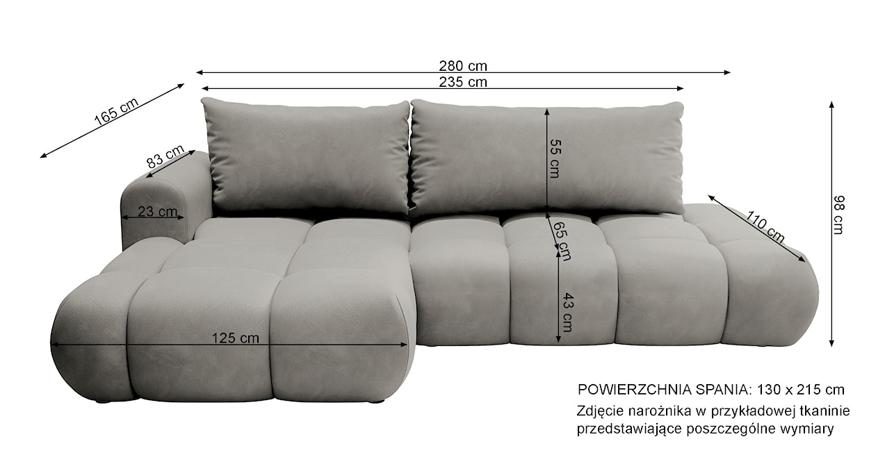 Narożnik z funkcją spania Ombo jasnoszary L-kształtny z pojemnikiem w tkaninie łatwoczyszczącej plecionka prawostronny  - zdjęcie 9