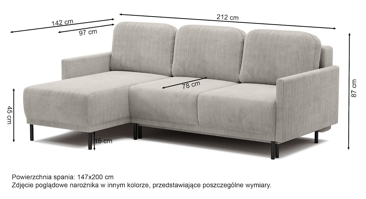 Narożnik rozkładany Hamiel L-kształtny z pojemnikiem uniwersalny jasnobeżowy sztruks  - zdjęcie 11