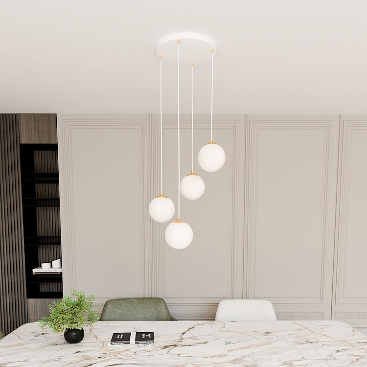 Lampa wisząca Hanneys biało-złota na okrągłej podsufitce x4  - zdjęcie 2