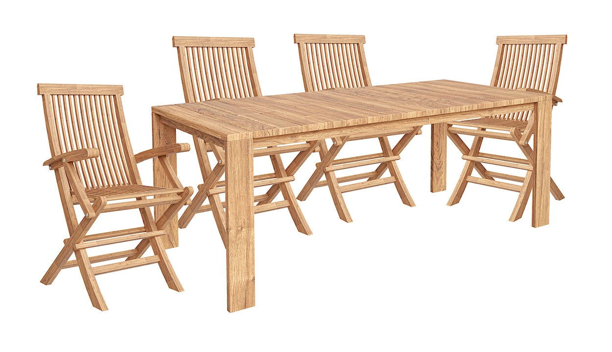 Zestaw mebli ogrodowych ze stołem Haphorts i czterema krzesłami Blearty drewno tekowe  - zdjęcie 2