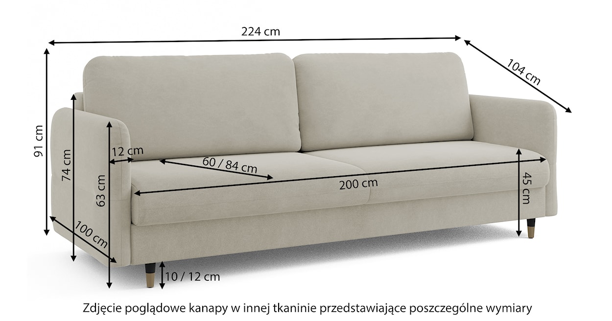 Kanapa rozkładana trzyosobowa Haria z pojemnikiem beżowa welur łatwoczyszczący  - zdjęcie 6