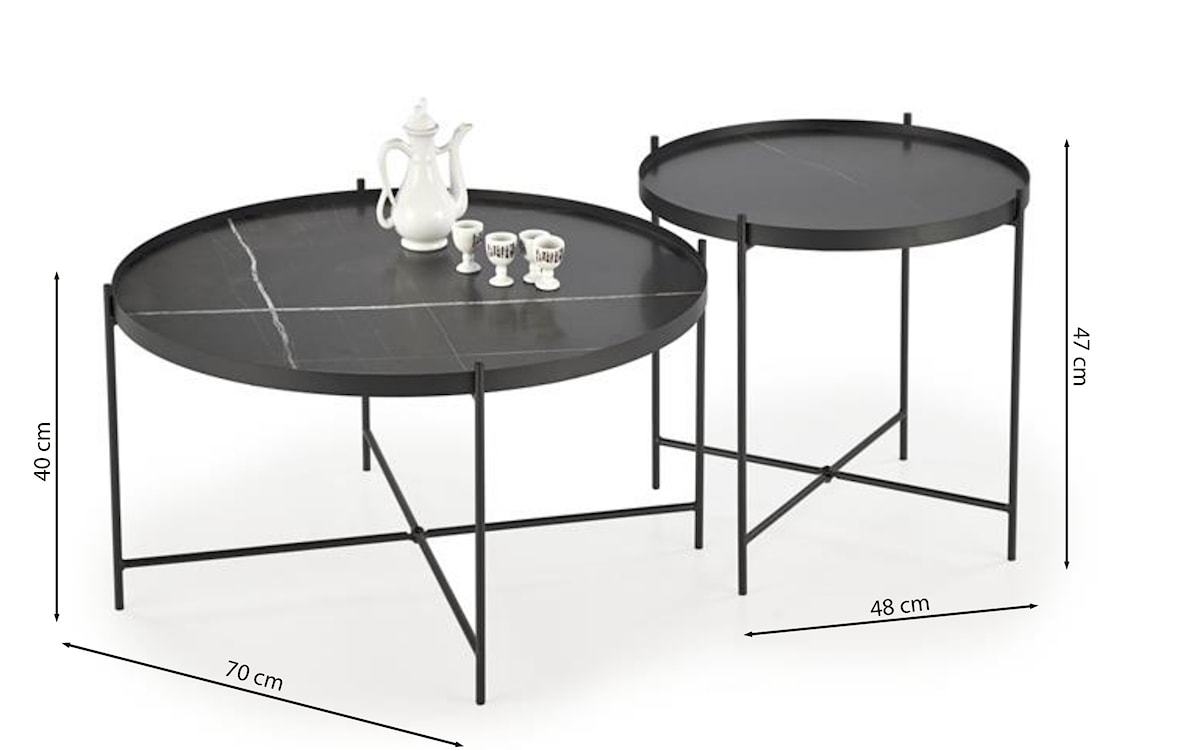 Zestaw dwóch stolików kawowych Slidain z okrągłymi blatami 70 cm i 48 cm czarny marmur  - zdjęcie 3