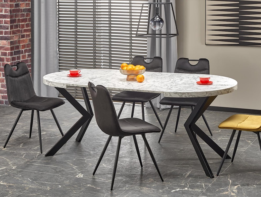 Stół rozkładany Obereler 100-250x100 cm biały marmur/ czarny  - zdjęcie 4