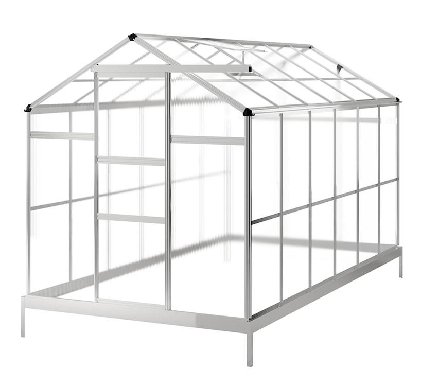 Szklarnia ogrodowa aluminiowa poliwęglanowa 6,72 m2 sześciosekcyjna z fundamentem 184x365 cm srebrna