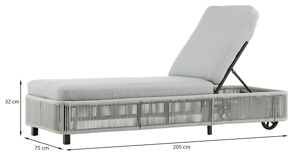 Leżak Honife czarna aluminiowa rama/jasnoszare poduszki  - zdjęcie 9