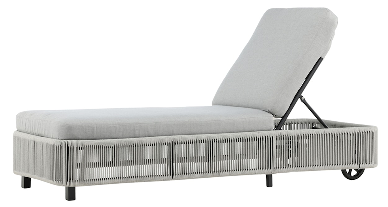 Leżak Honife czarna aluminiowa rama/jasnoszare poduszki