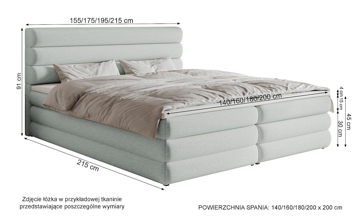 Łóżko kontynentalne 180x200 cm Alegre z topperem i dwoma pojemnikami oliwkowe szenil hydrofobowy  - zdjęcie 6