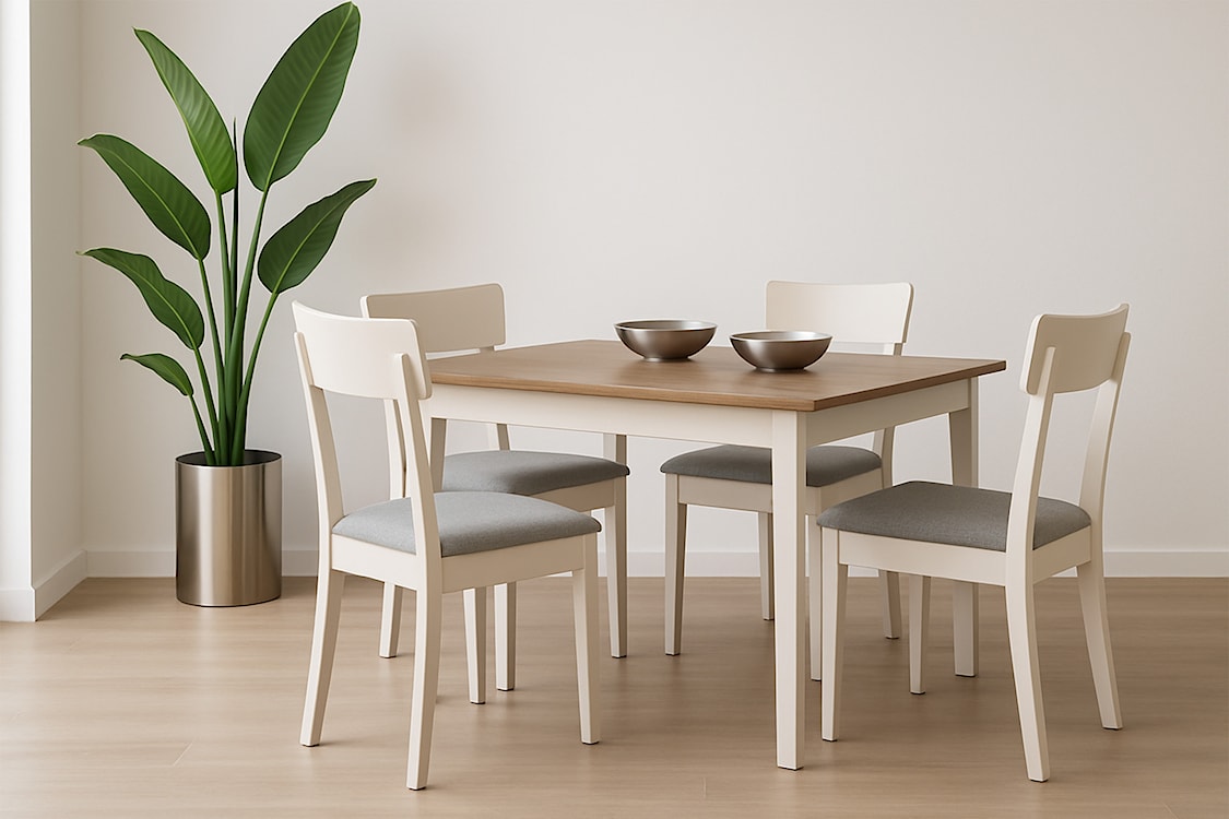 Krzesło drewniane do jadalni tapicerowane Wehron jasnobeżowe/kaszmir  - zdjęcie 2