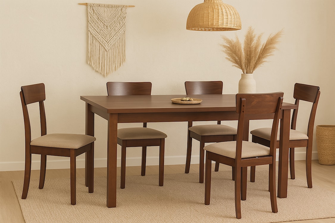 Krzesło drewniane do jadalni tapicerowane Wehron beżowe/orzech  - zdjęcie 2