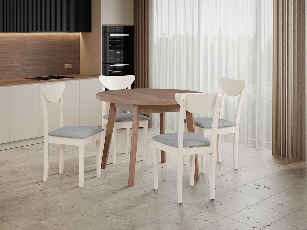 Krzesło drewniane do jadalni tapicerowane Belgari jasnobeżowe/kaszmir  - zdjęcie 2