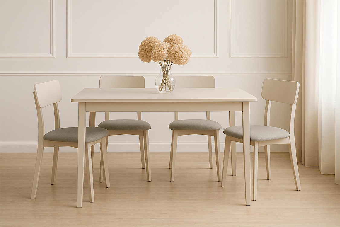 Krzesło drewniane do jadalni tapicerowane Sebore jasnobeżowe/kaszmir  - zdjęcie 2