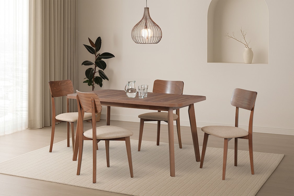 Krzesło drewniane do jadalni tapicerowane Sebore beżowe/orzech jasny  - zdjęcie 2