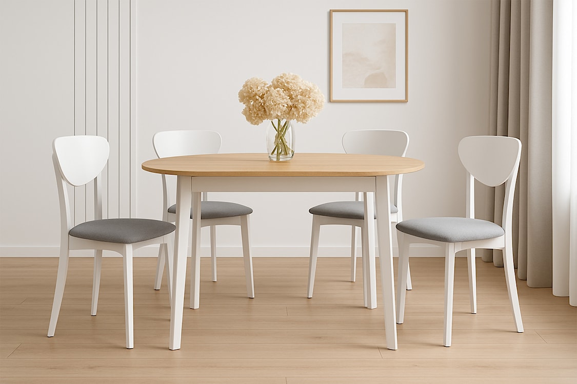 Krzesło drewniane do jadalni tapicerowane Pomoni jasnoszare/białe  - zdjęcie 2