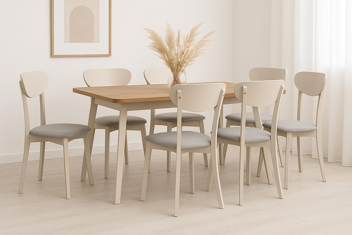 Krzesło drewniane do jadalni tapicerowane Pomoni jasnobeżowe/kaszmir  - zdjęcie 2