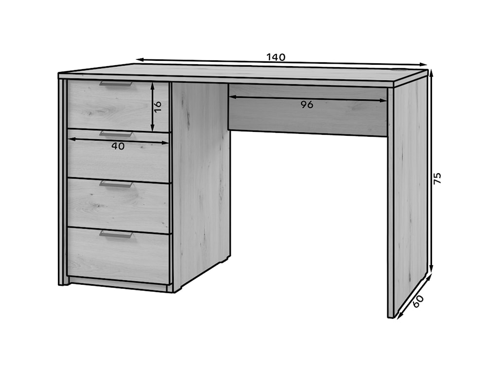 Biurko Palazo 140cm z czterema szufladami Dąb Artisan  - zdjęcie 9