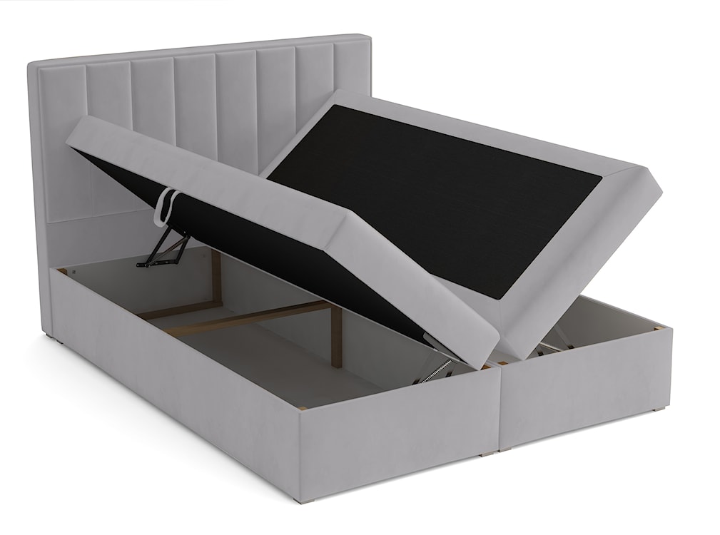 Łóżko kontynentalne 140x200 cm Rinus z pojemnikami i topperem jasnoszare welur  - zdjęcie 3