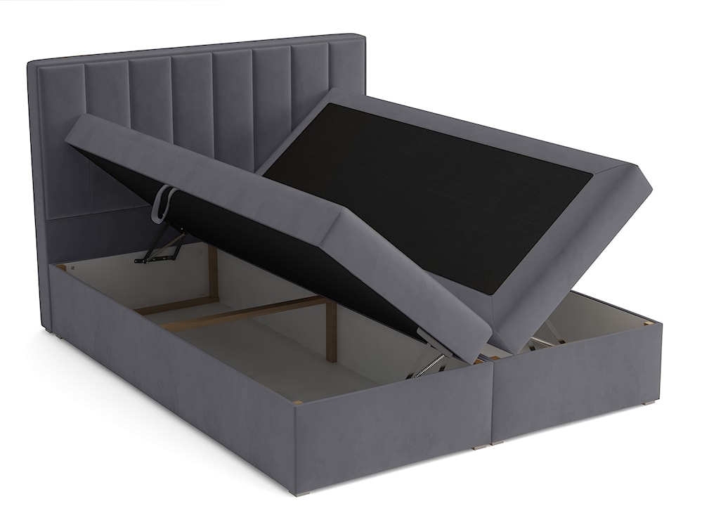 Łóżko kontynentalne 160x200 cm Rinus z pojemnikami i topperem ciemnoszare welur  - zdjęcie 3
