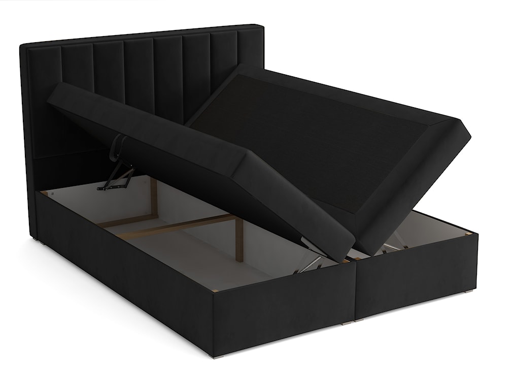 Łóżko kontynentalne 140x200 cm Rinus z pojemnikami i topperem czarne welur  - zdjęcie 3