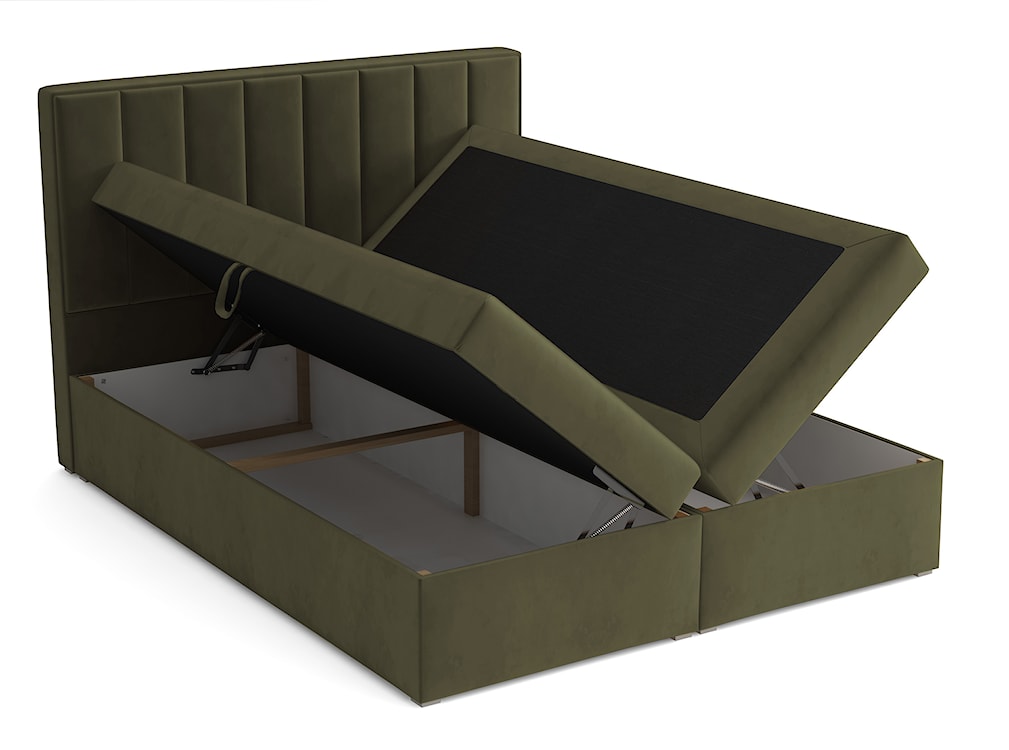 Łóżko kontynentalne 140x200 cm Rinus z pojemnikami i topperem oliwkowe welur  - zdjęcie 3