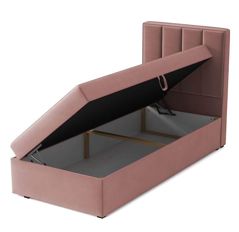 Łóżko kontynentalne 90x200 cm Rinus z pojemnikiem różowe welur hydrofobowy lewostronne  - zdjęcie 3