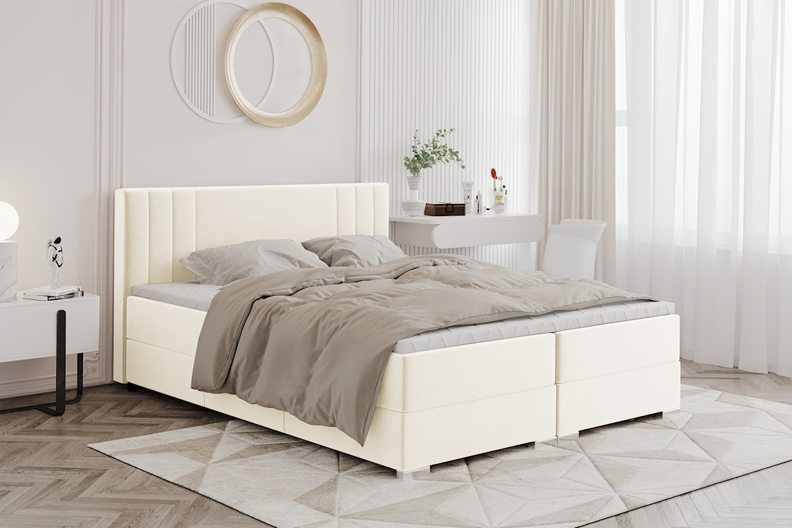 Łóżko kontynentalne 180x200 cm Marsiliana z pojemnikami i topperem jasnobeżowe  - zdjęcie 2