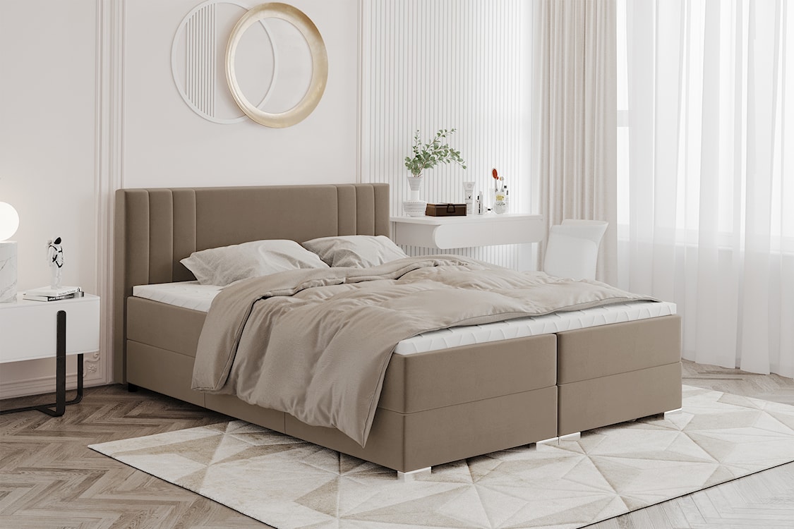 Łóżko kontynentalne 180x200 cm Marsiliana z pojemnikami i topperem szarobeżowe  - zdjęcie 2