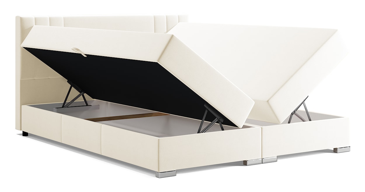 Łóżko kontynentalne 160x200 cm Marsiliana z pojemnikami i topperem jasnobeżowe  - zdjęcie 3