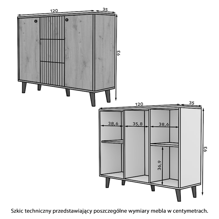 Komoda dwudrzwiowa Complinni 120 cm biała lamele  - zdjęcie 3