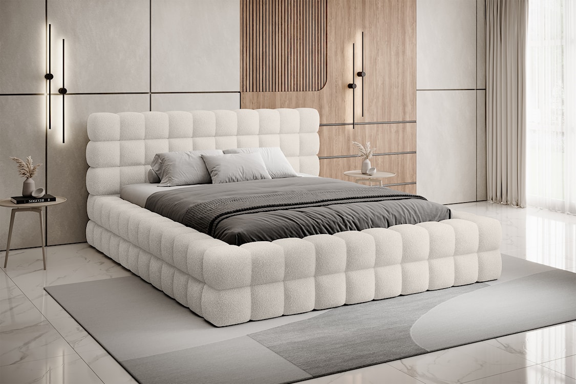 Łóżko tapicerowane 160x200 cm Boubble z pojemnikiem białe boucle  - zdjęcie 2