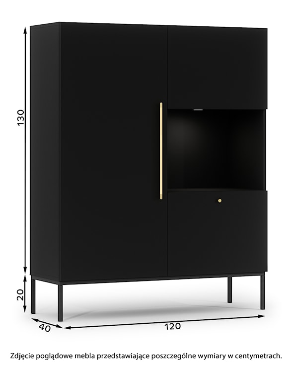 Witryna dwudrzwiowa Jammad 120 cm z szufladą czarna  - zdjęcie 5