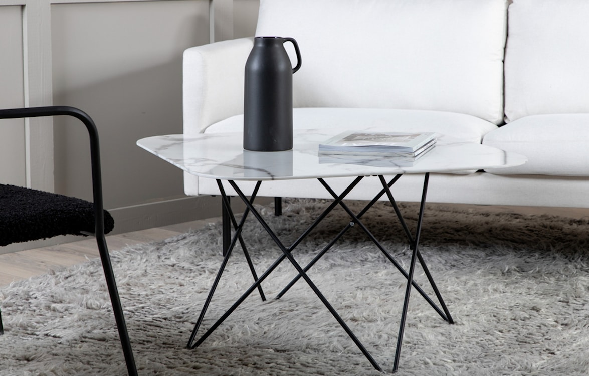 Stolik kawowy Maltive 80x80 cm biały marmurowe szkło/ czarna podstawa  - zdjęcie 4