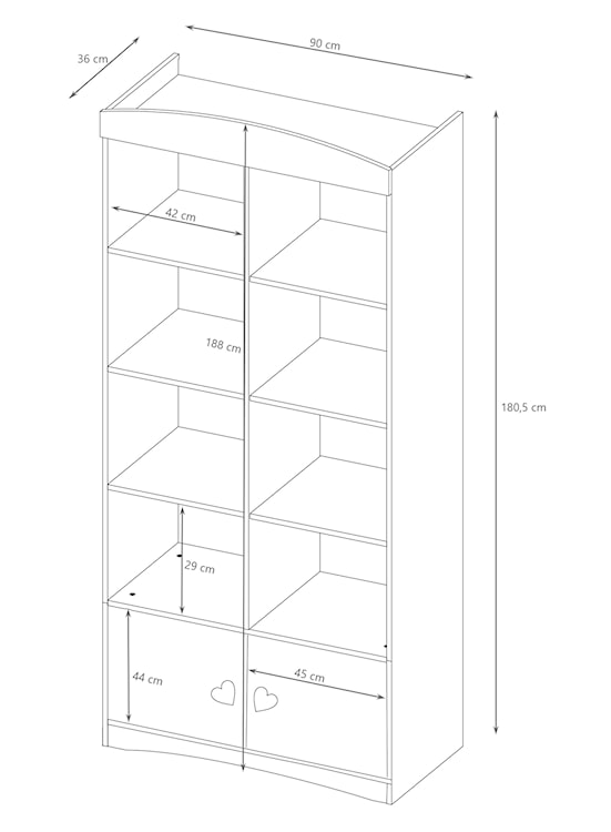 Regał podwójny dla dziecka Ciliata biała z motywem serca  - zdjęcie 7