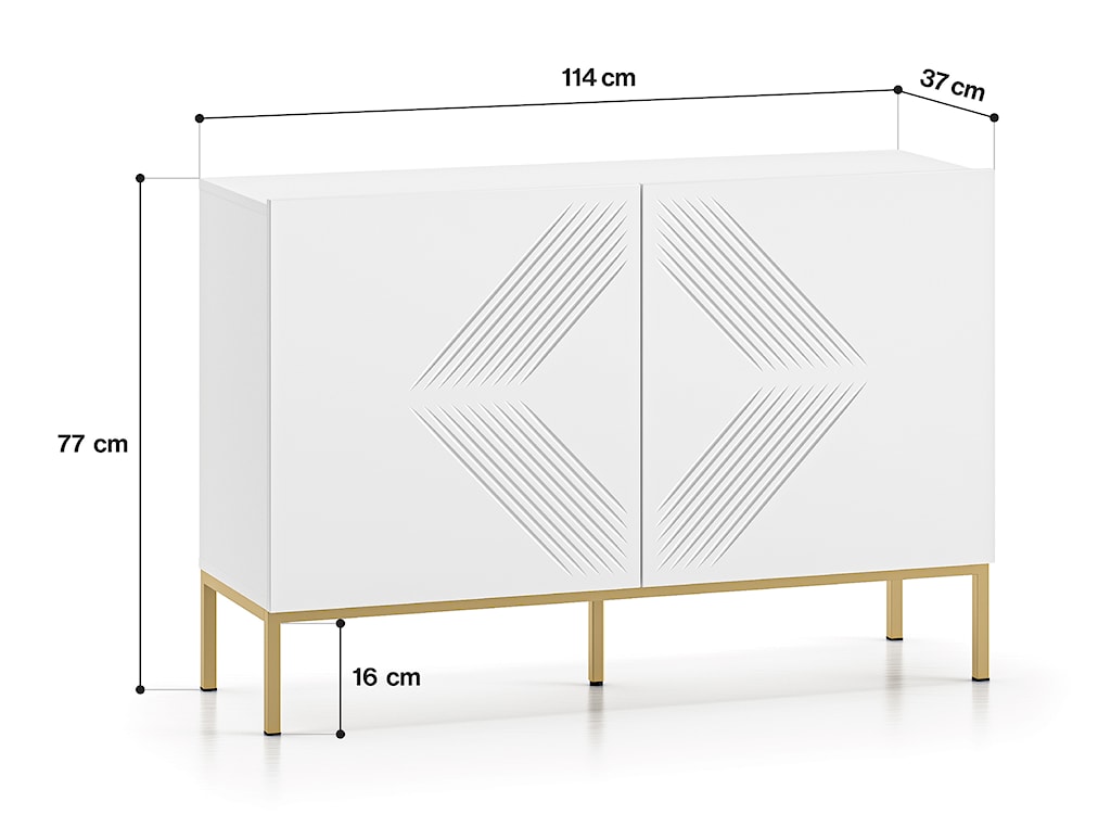 Komoda dwudrzwiowa Nebbato 114 cm biała ze złotym stelażem  - zdjęcie 8