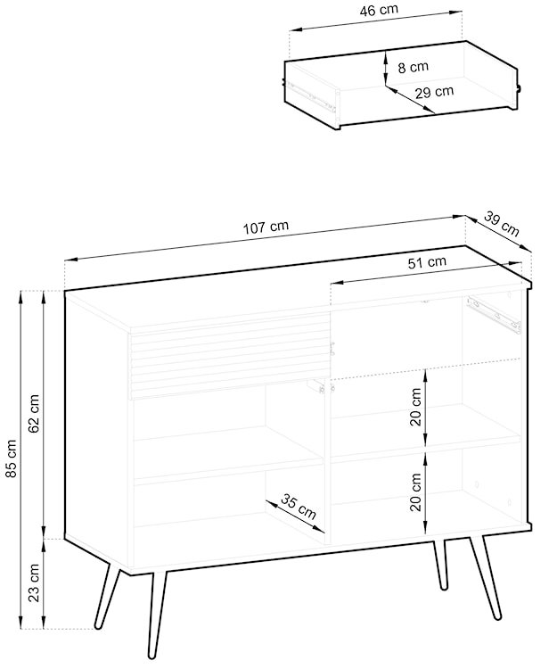 Komoda dwudrzwiowa Glinte z szufladami 107 cm beżowa ze złotymi nogami  - zdjęcie 5