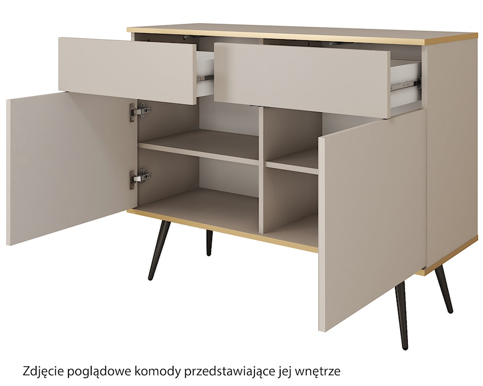 Komoda dwudrzwiowa Glinte z szufladami 107 cm biała ze złotymi nogami  - zdjęcie 4