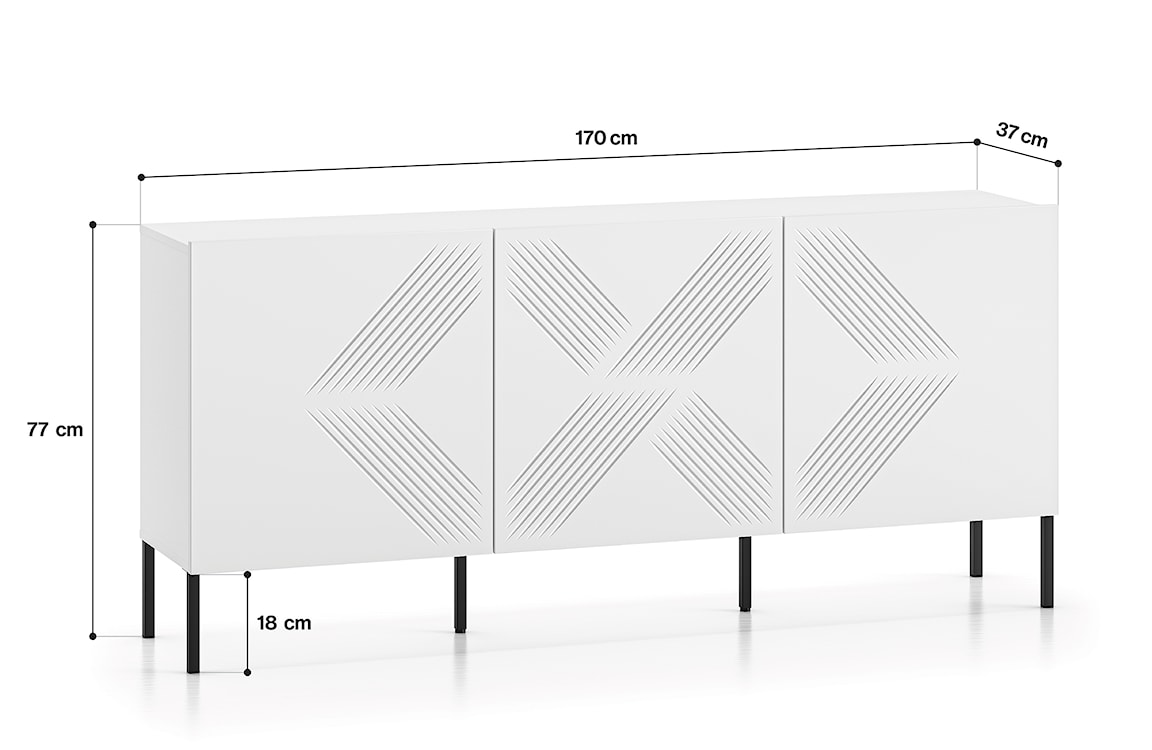 Komoda trzydrzwiowa Nebbato 170 cm biała z czarnymi nóżkami  - zdjęcie 8