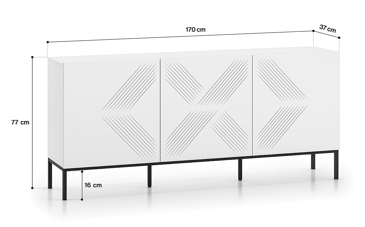 Komoda trzydrzwiowa Nebbato 170 cm biała z czarnym stelażem  - zdjęcie 8