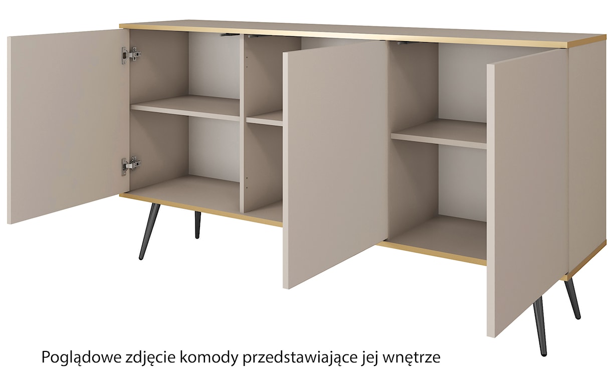 Komoda trzydrzwiowa Glinte 160 cm biała ze złotymi nogami  - zdjęcie 4