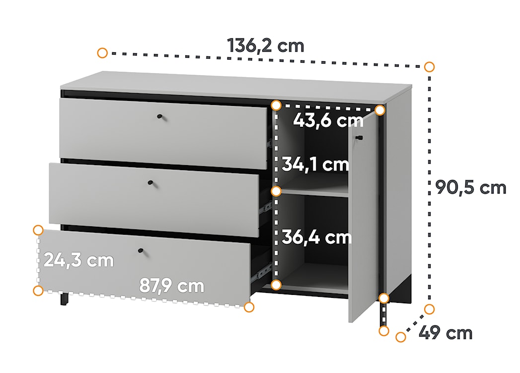 Komoda Gris 136 cm z trzema szufladami i LED szary / czarny  - zdjęcie 8