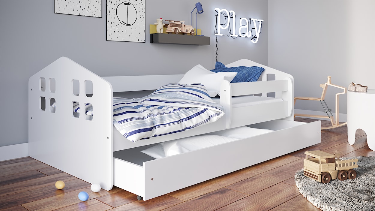 Łóżko dziecięce Bubup 180x80 cm z szufladą i materacem białe  - zdjęcie 4