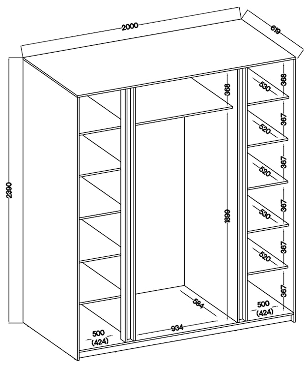 Szafa Kaja czterodrzwiowa 200 cm czarna  - zdjęcie 4