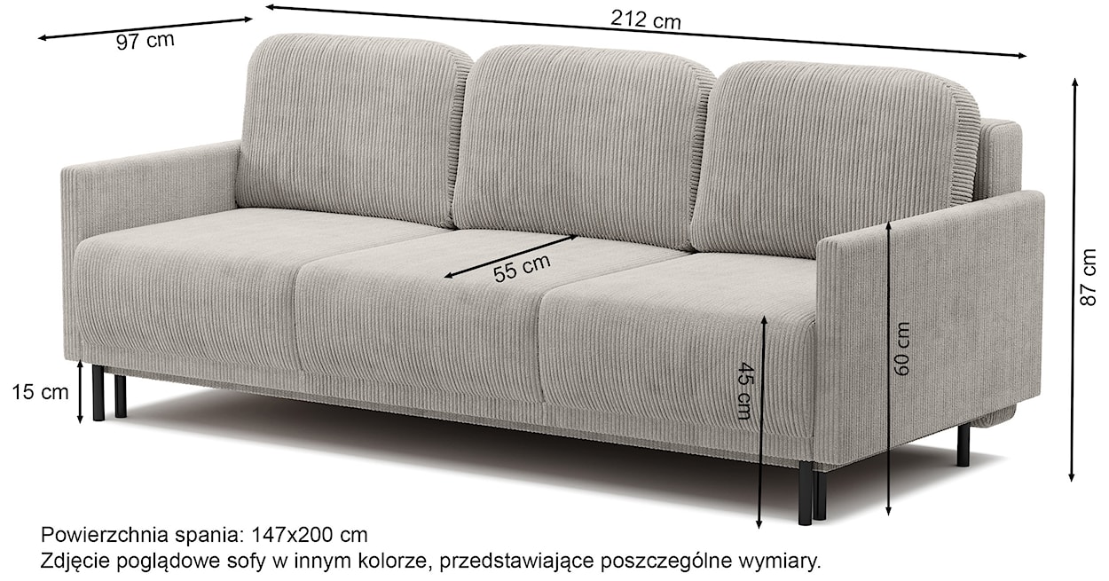 Kanapa rozkładana trzyosobowa Hamiel z pojemnikiem niebieskoszara sztruks  - zdjęcie 10