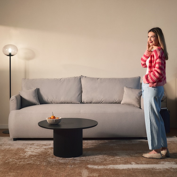 Kanapa rozkładana trzyosobowa Ovo mini z pojemnikiem szara welur łatwoczyszczący  - zdjęcie 12