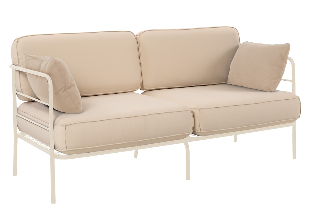 Sofa ogrodowa dwuosobowa Preggel 156 cm w tkaninie hydrofobowej beżowa/ kremowy stelaż 