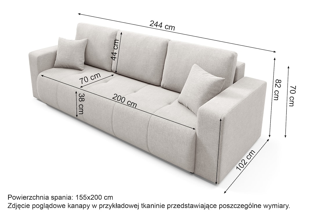Kanapa trzyosobowa Wind z pojemnikiem granatowa szenil  - zdjęcie 8