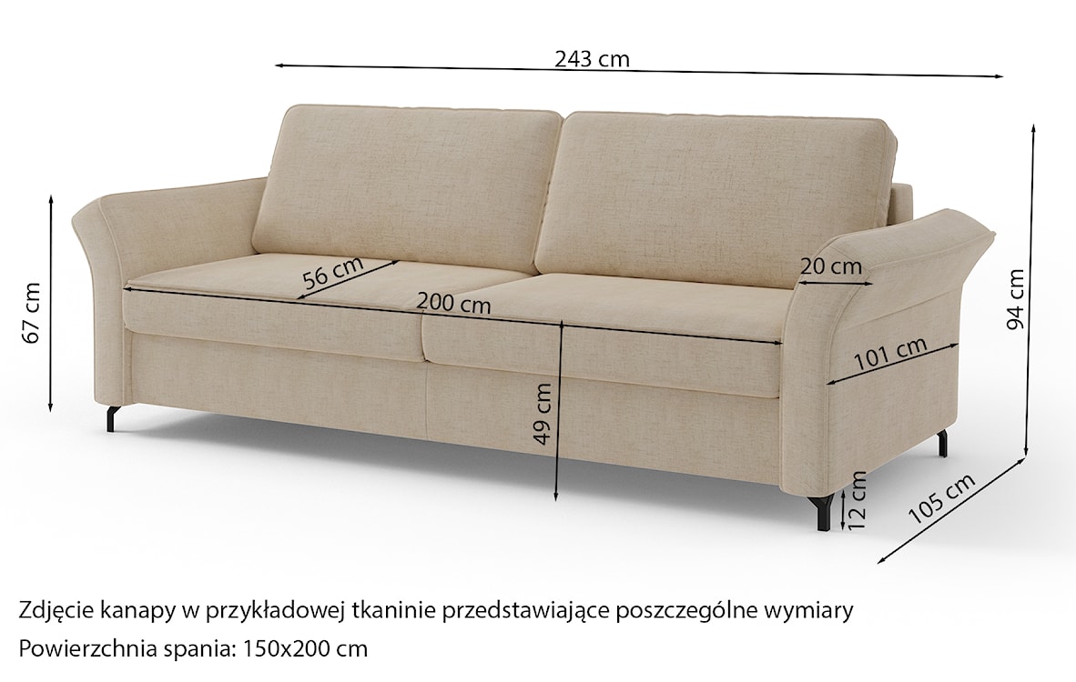 Kanapa rozkładana Meloddie jasnobeżowa szenil hydrofobowy  - zdjęcie 6