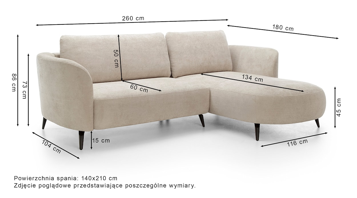 Narożnik z funkcją spania Kavni L-kształtny prawostronny z pojemnikiem ciemnoszary szenil  - zdjęcie 13