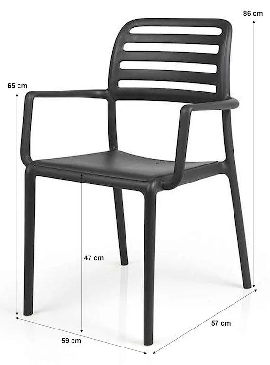 Zestaw ogrodowy stół Cube 140x80 cm i 4 krzesła z podłokietnikami Costa Nardi z certyfikowanego tworzywa antracytowy  - zdjęcie 2